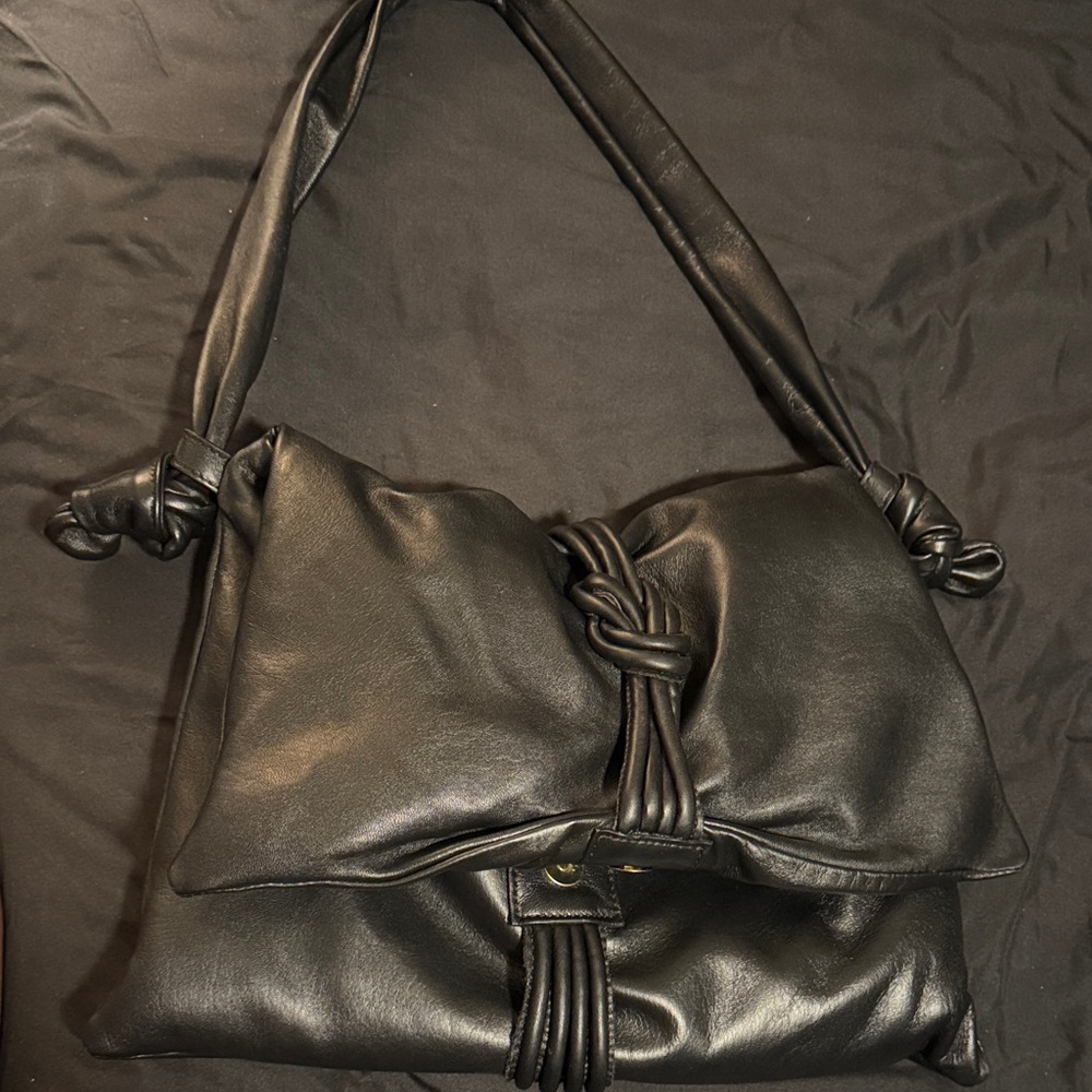 Classic Black Leather Knot Shoulder Bag